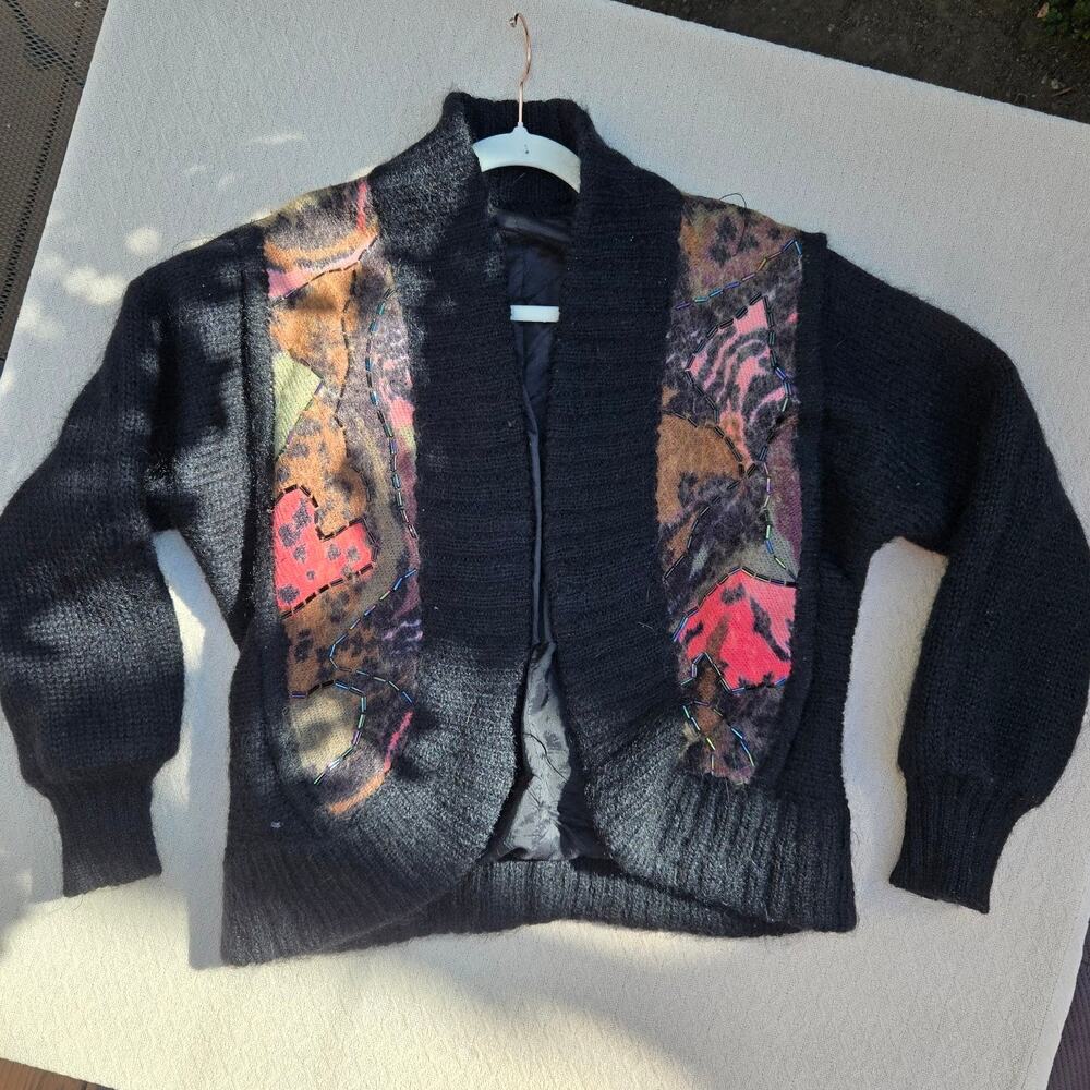 black beaded animal print cardigan